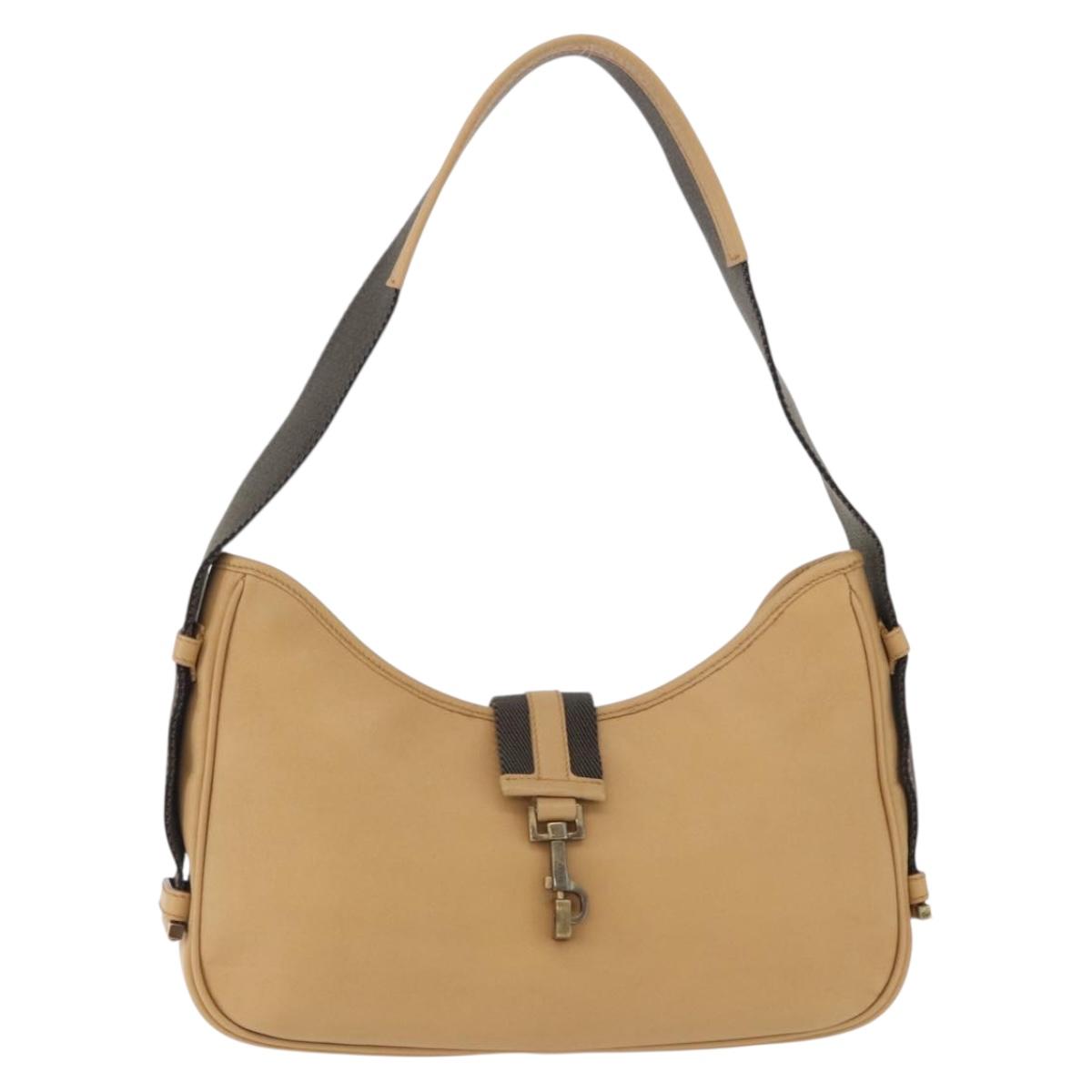 GUCCI Jackie Shoulder Bag Leather Beige Gold Tone 92786 Auth 198372A