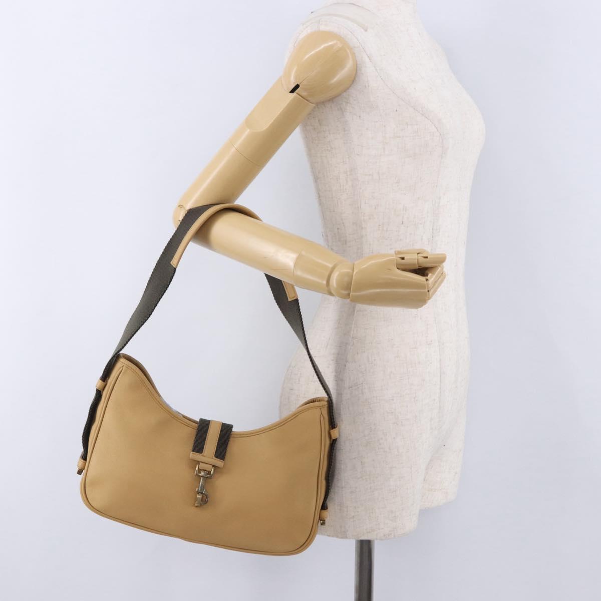 GUCCI Jackie Shoulder Bag Leather Beige Gold Tone 92786 Auth 198372A