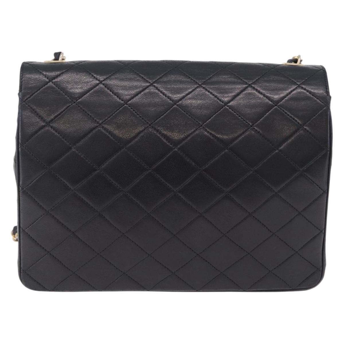 CHANEL Matelasse Chain Shoulder Bag Lamb Skin Black Gold Tone CC Auth 198373V