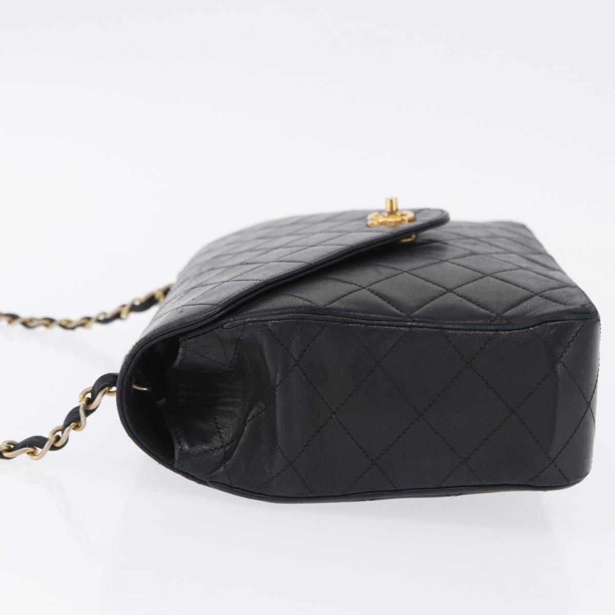 CHANEL Matelasse Chain Shoulder Bag Lamb Skin Black Gold Tone CC Auth 198373V
