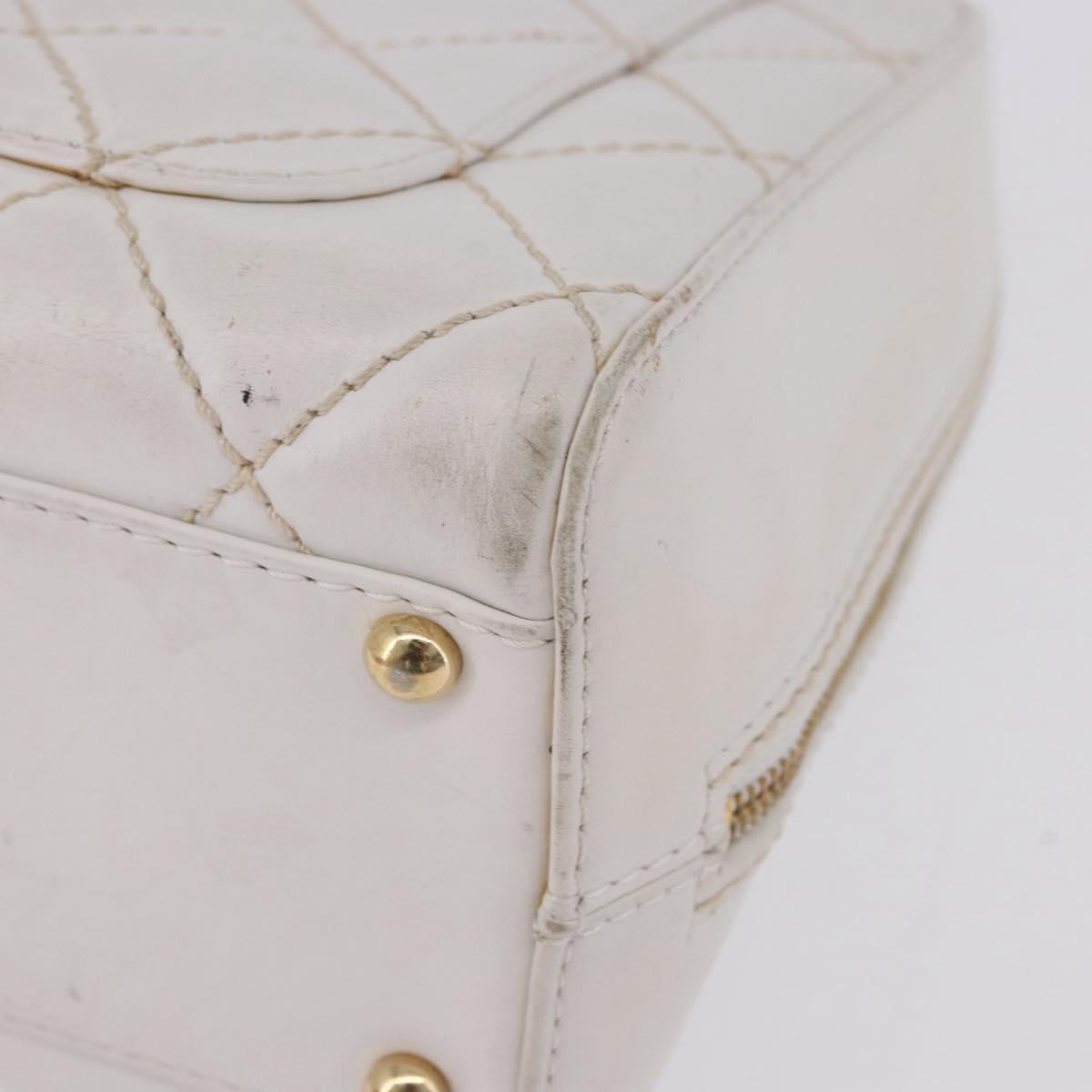 CHANEL Wild Stitch Hand Bag Leather White Gold Tone CC Auth 198377A