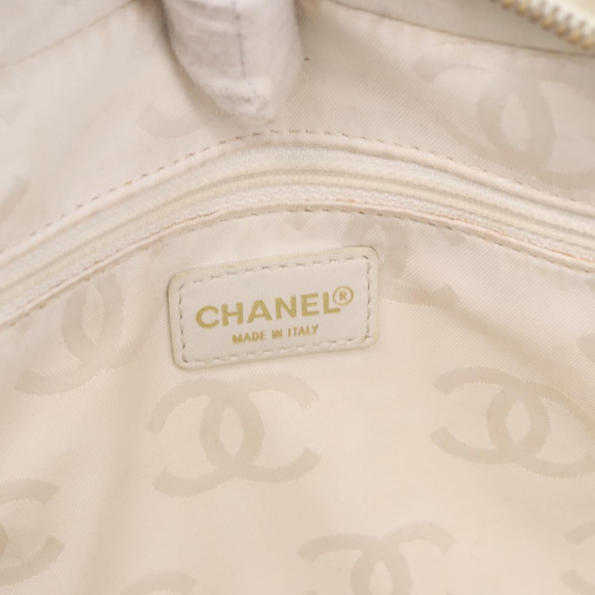 CHANEL Wild Stitch Hand Bag Leather White Gold Tone CC Auth 198377A