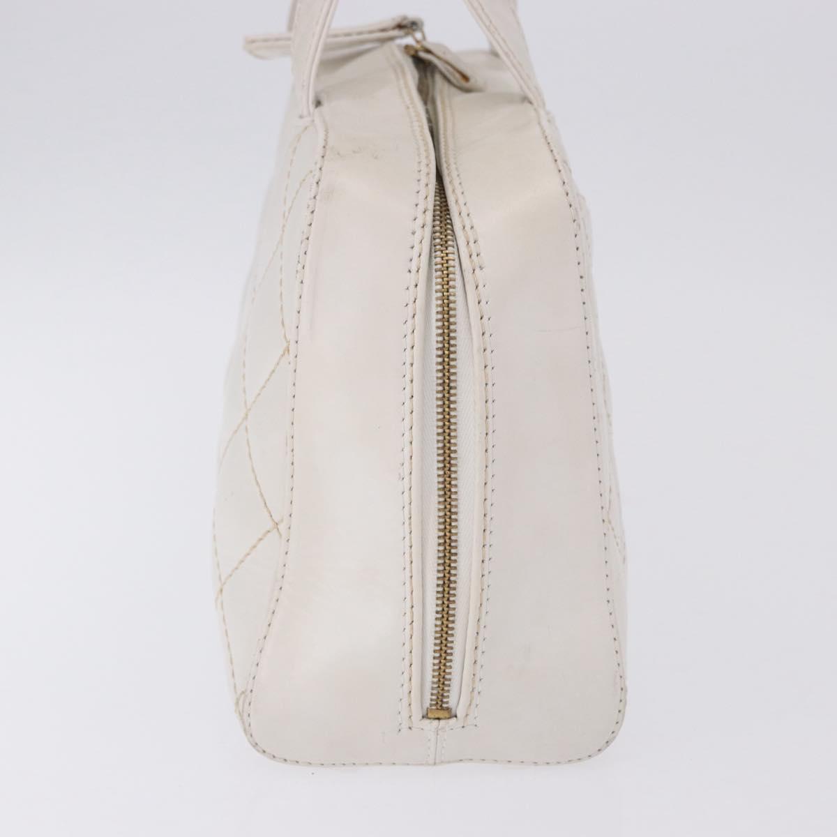 CHANEL Wild Stitch Hand Bag Leather White Gold Tone CC Auth 198377A