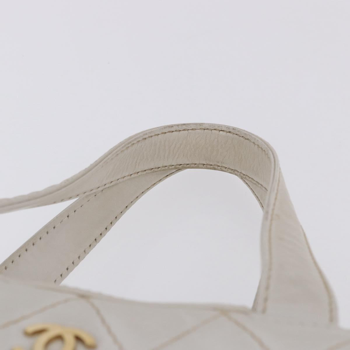CHANEL Wild Stitch Hand Bag Leather White Gold Tone CC Auth 198377A