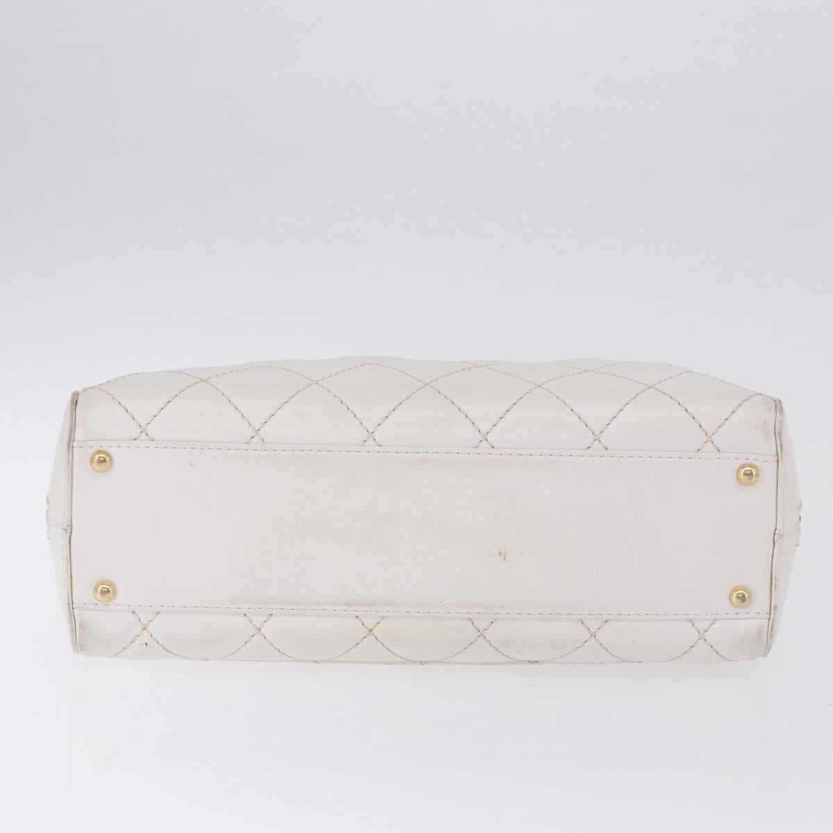 CHANEL Wild Stitch Hand Bag Leather White Gold Tone CC Auth 198377A