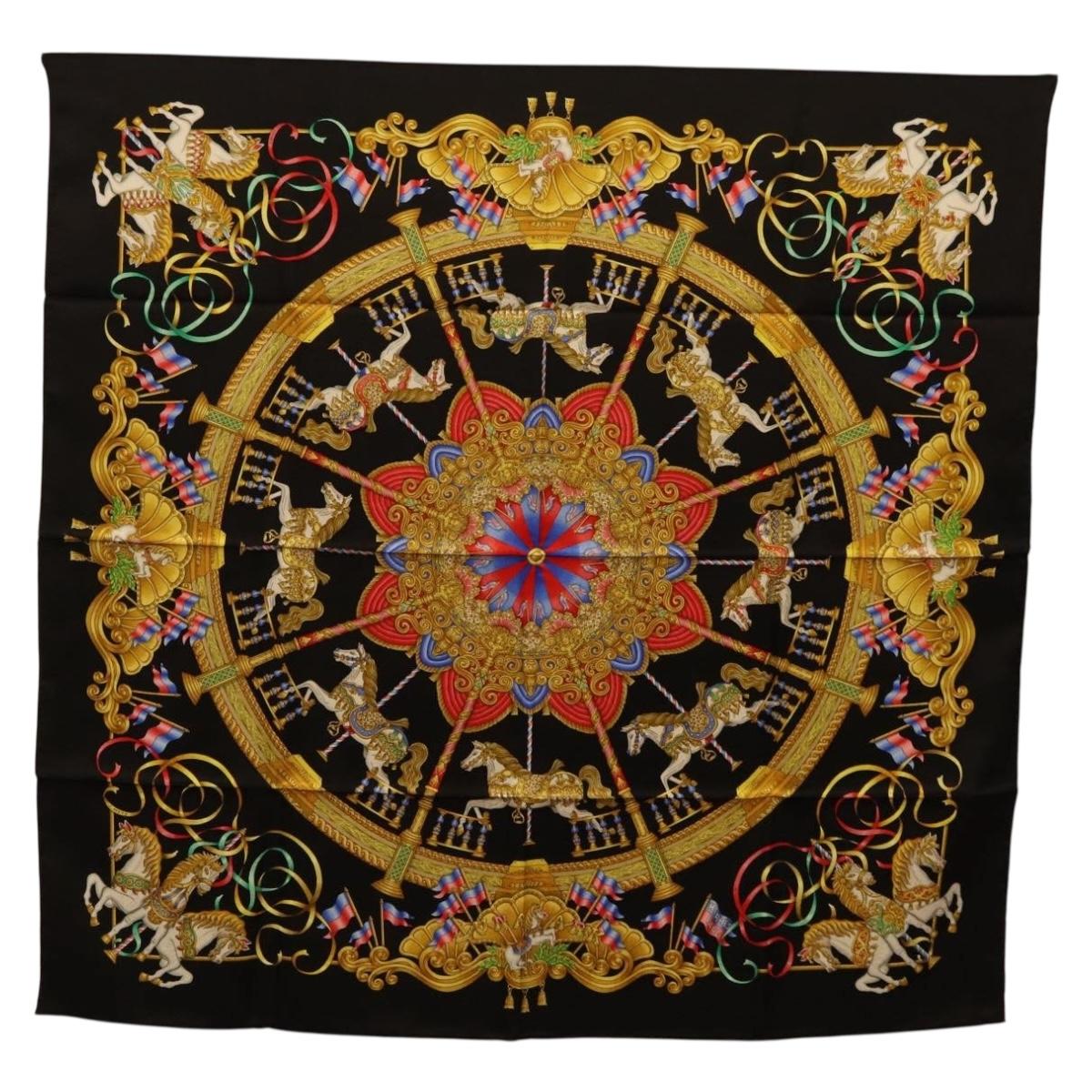 HERMES Carre 90 Scarf Silk Black Auth 198384M