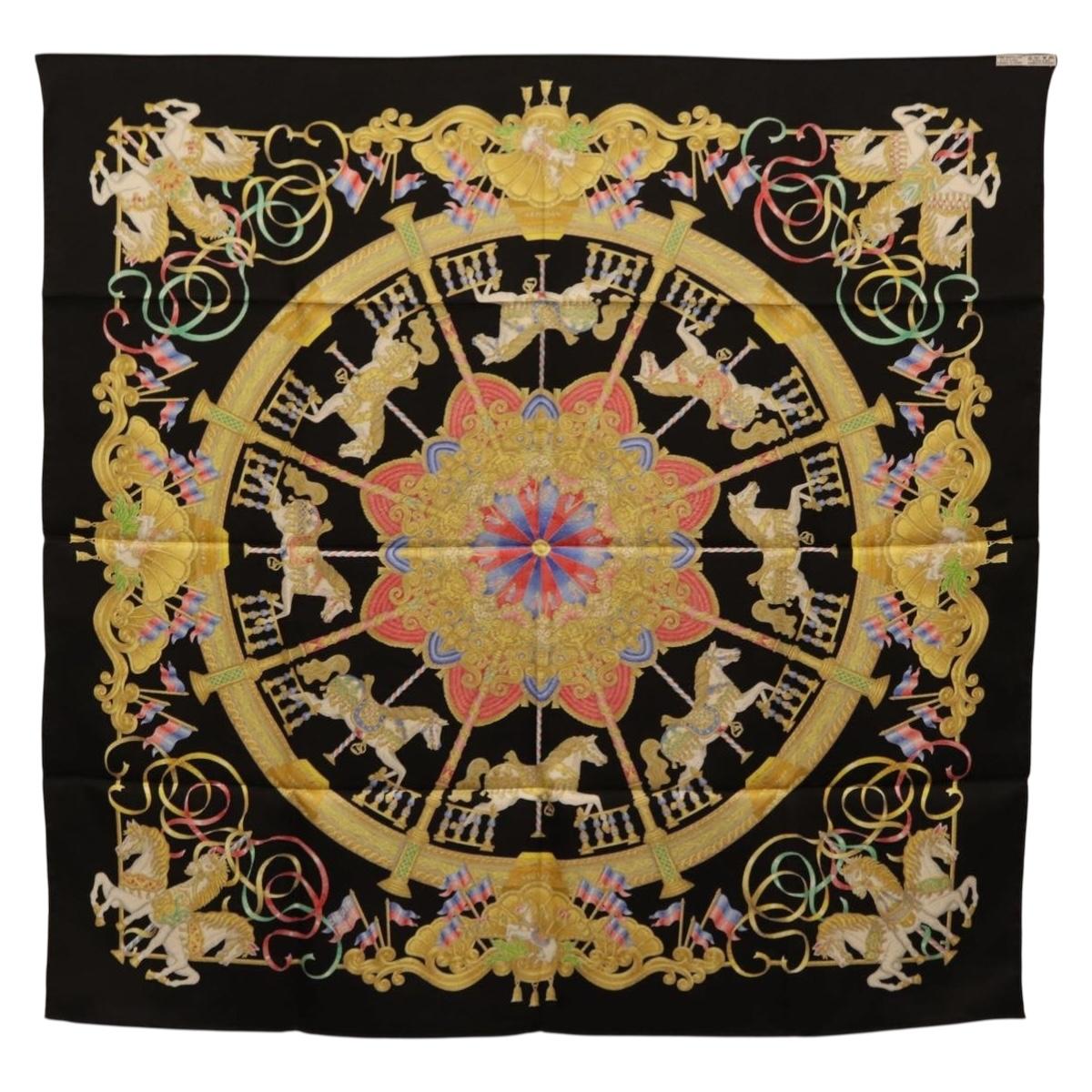 HERMES Carre 90 Scarf Silk Black Auth 198384M