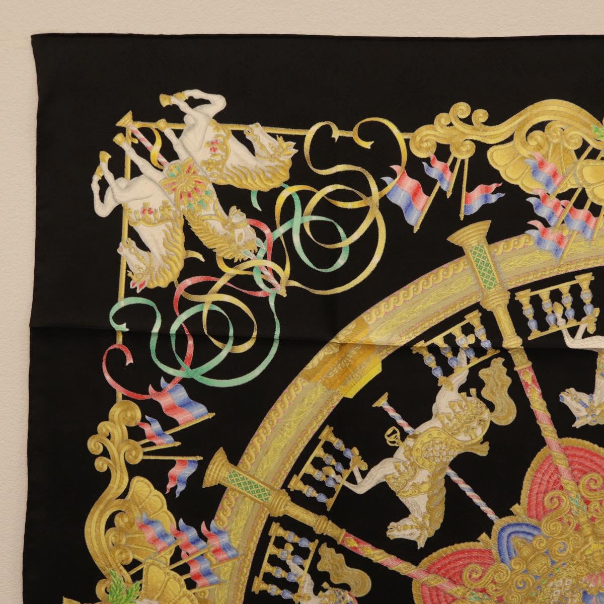 HERMES Carre 90 Scarf Silk Black Auth 198384M
