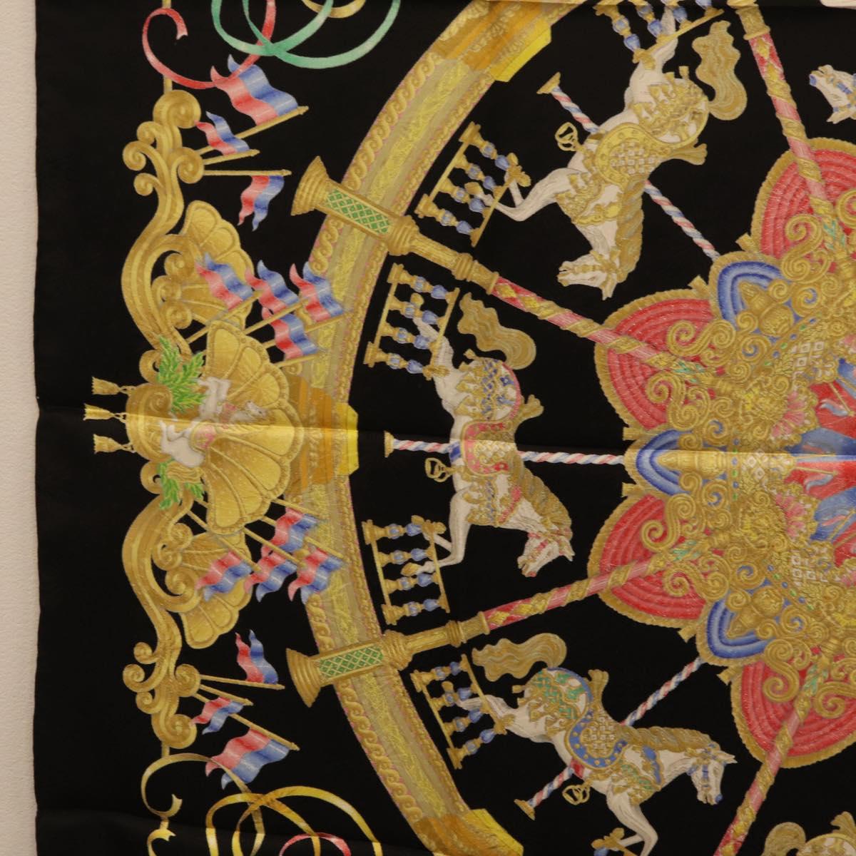 HERMES Carre 90 Scarf Silk Black Auth 198384M