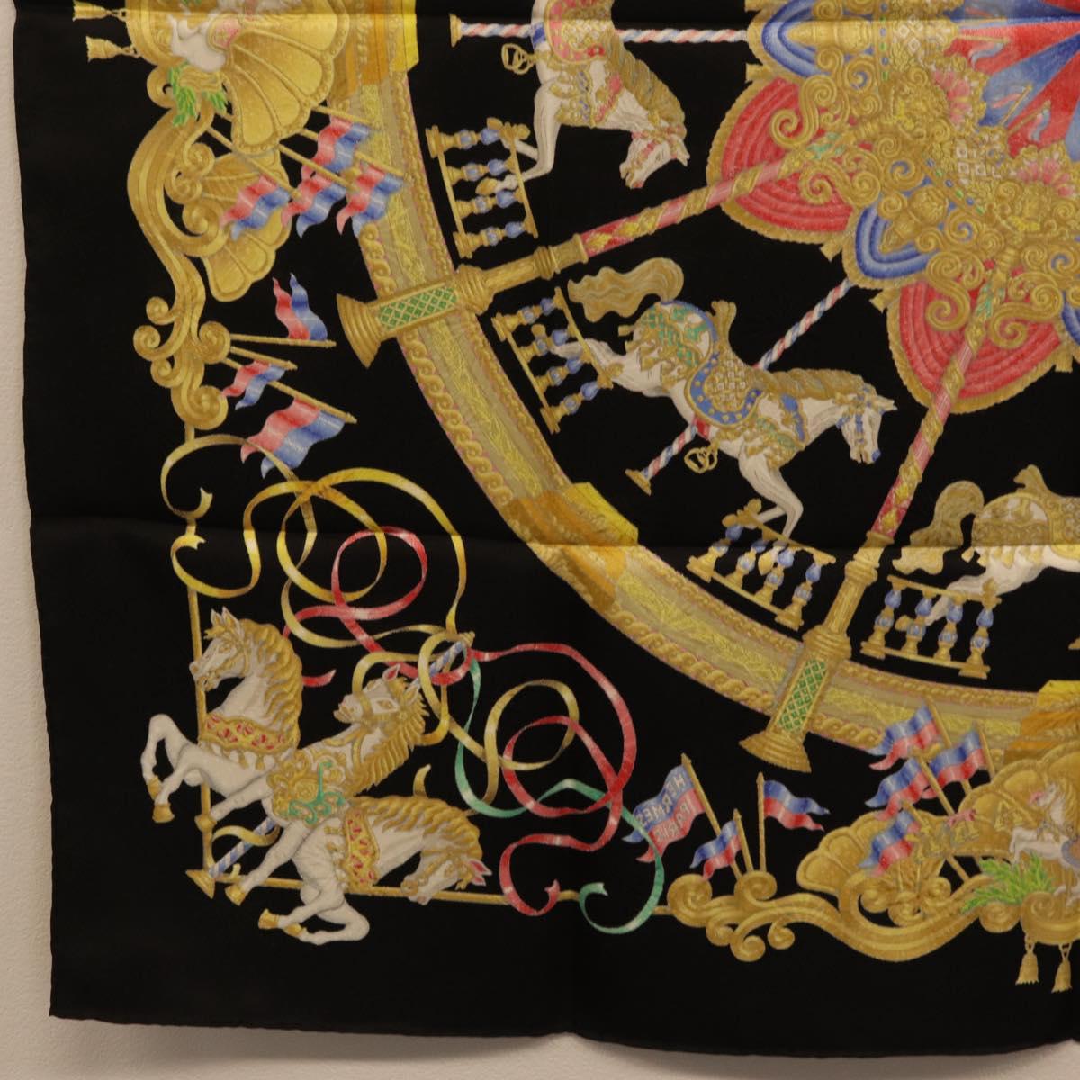 HERMES Carre 90 Scarf Silk Black Auth 198384M