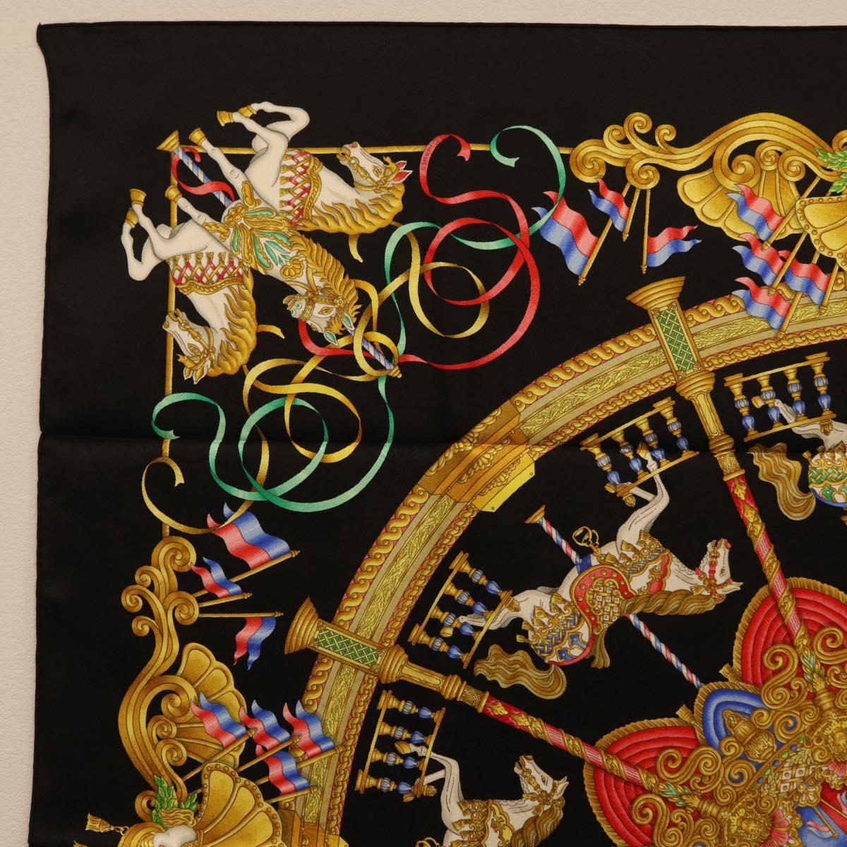 HERMES Carre 90 Scarf Silk Black Auth 198384M