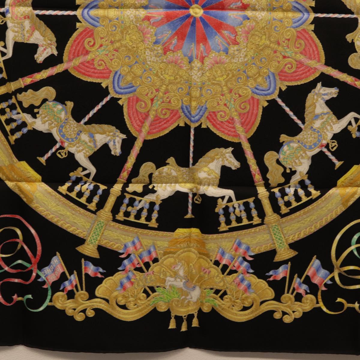 HERMES Carre 90 Scarf Silk Black Auth 198384M