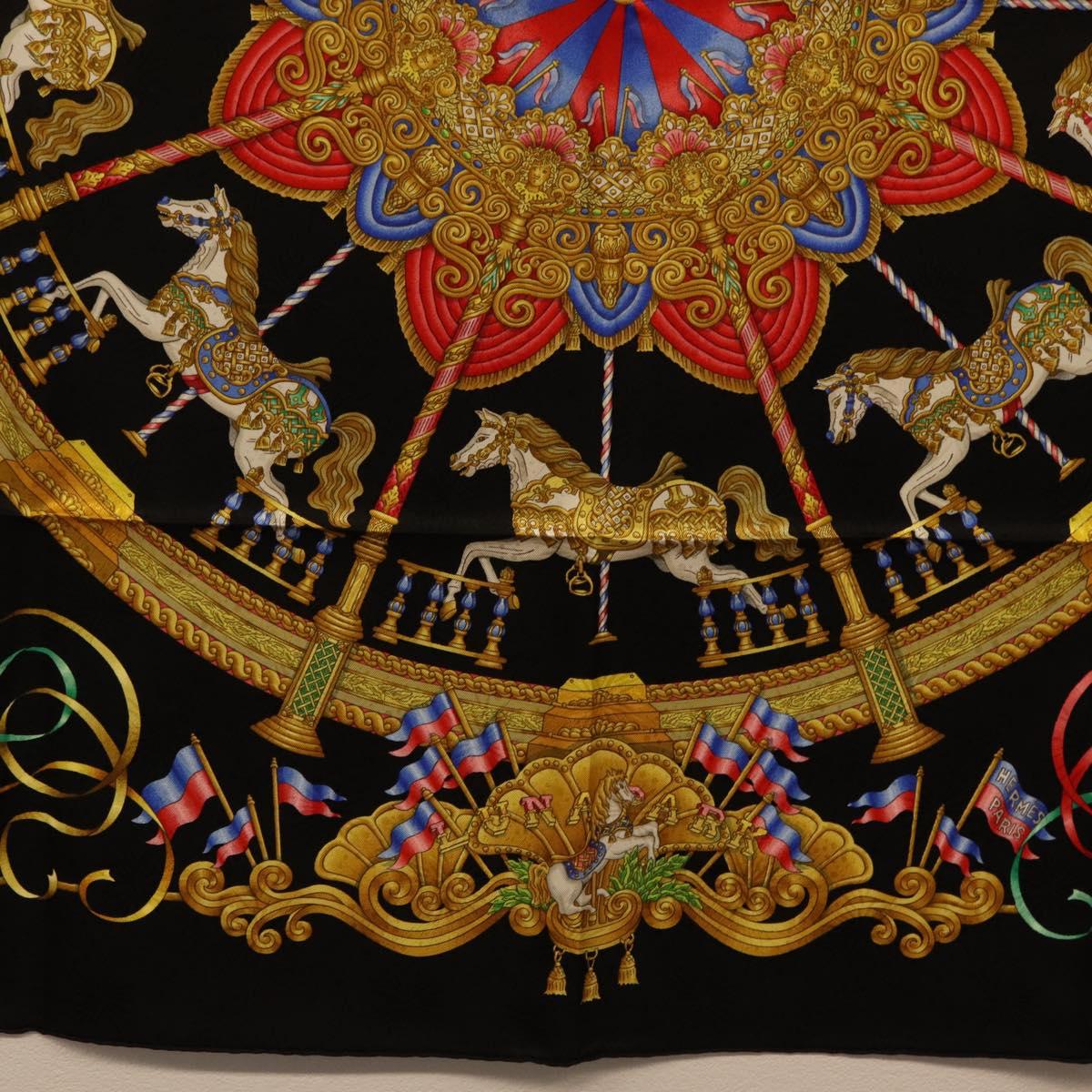 HERMES Carre 90 Scarf Silk Black Auth 198384M