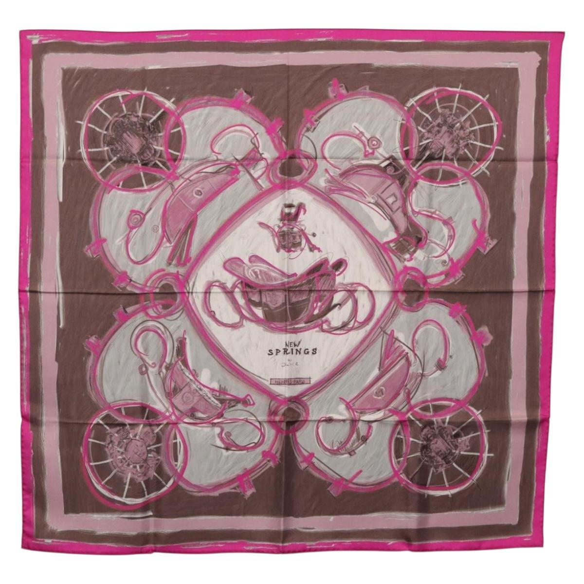 HERMES Carre 90 Scarf Silk Pink Auth 198386M