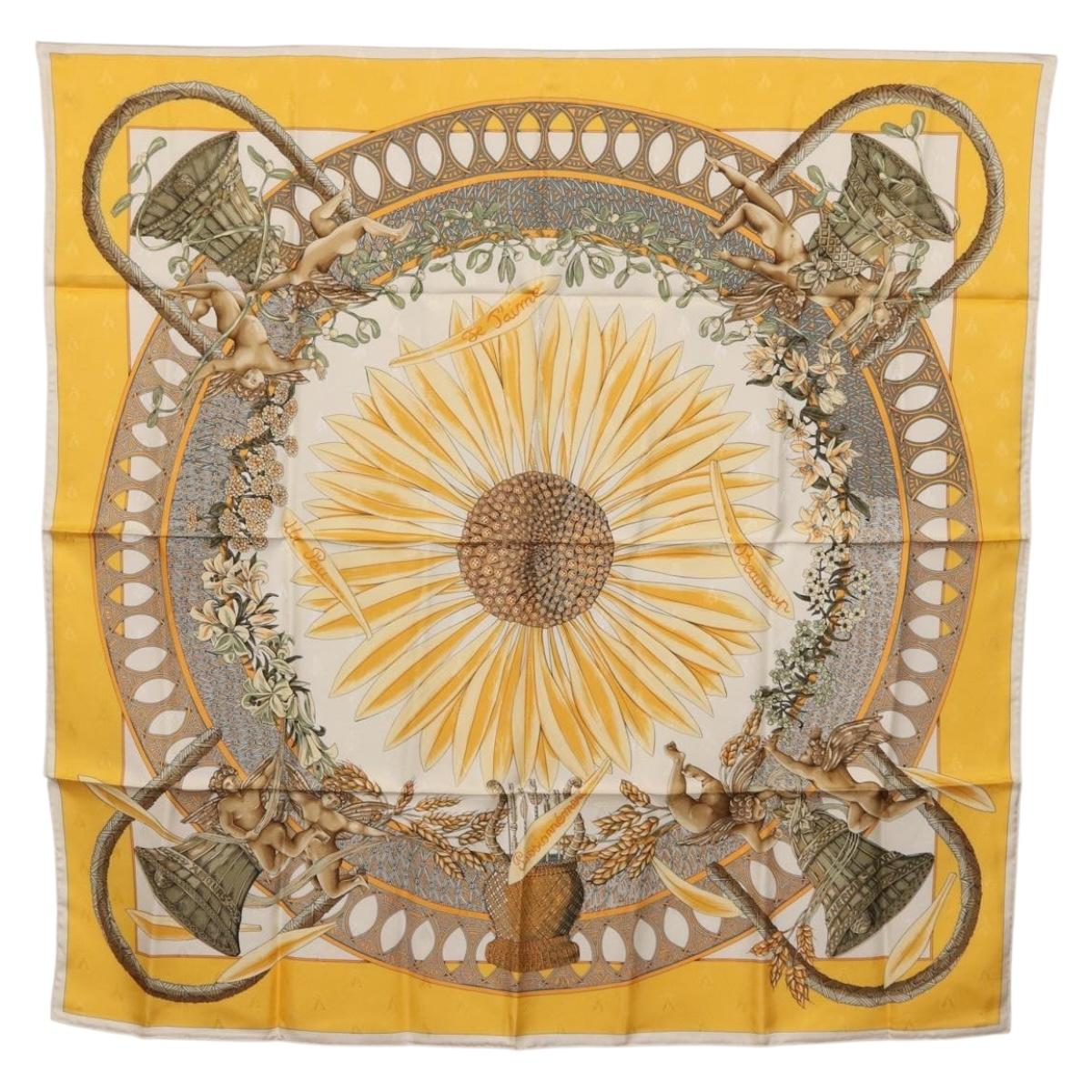 HERMES Carre 90 Scarf Silk Yellow Auth 198387M