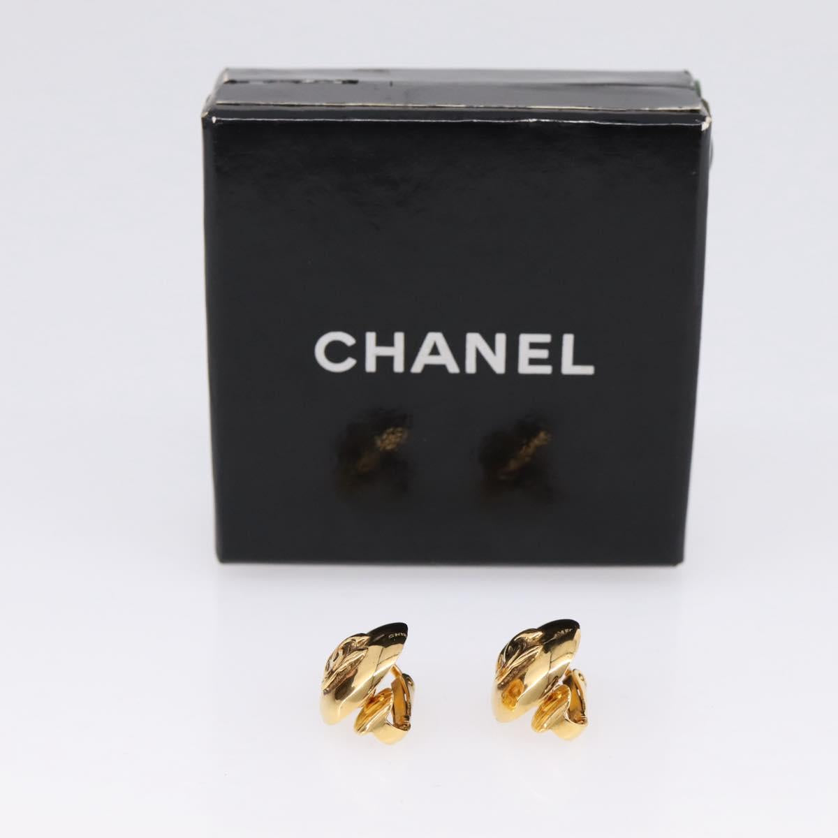 CHANEL COCO Mark Earring Metal Gold Tone CC Auth 198444V