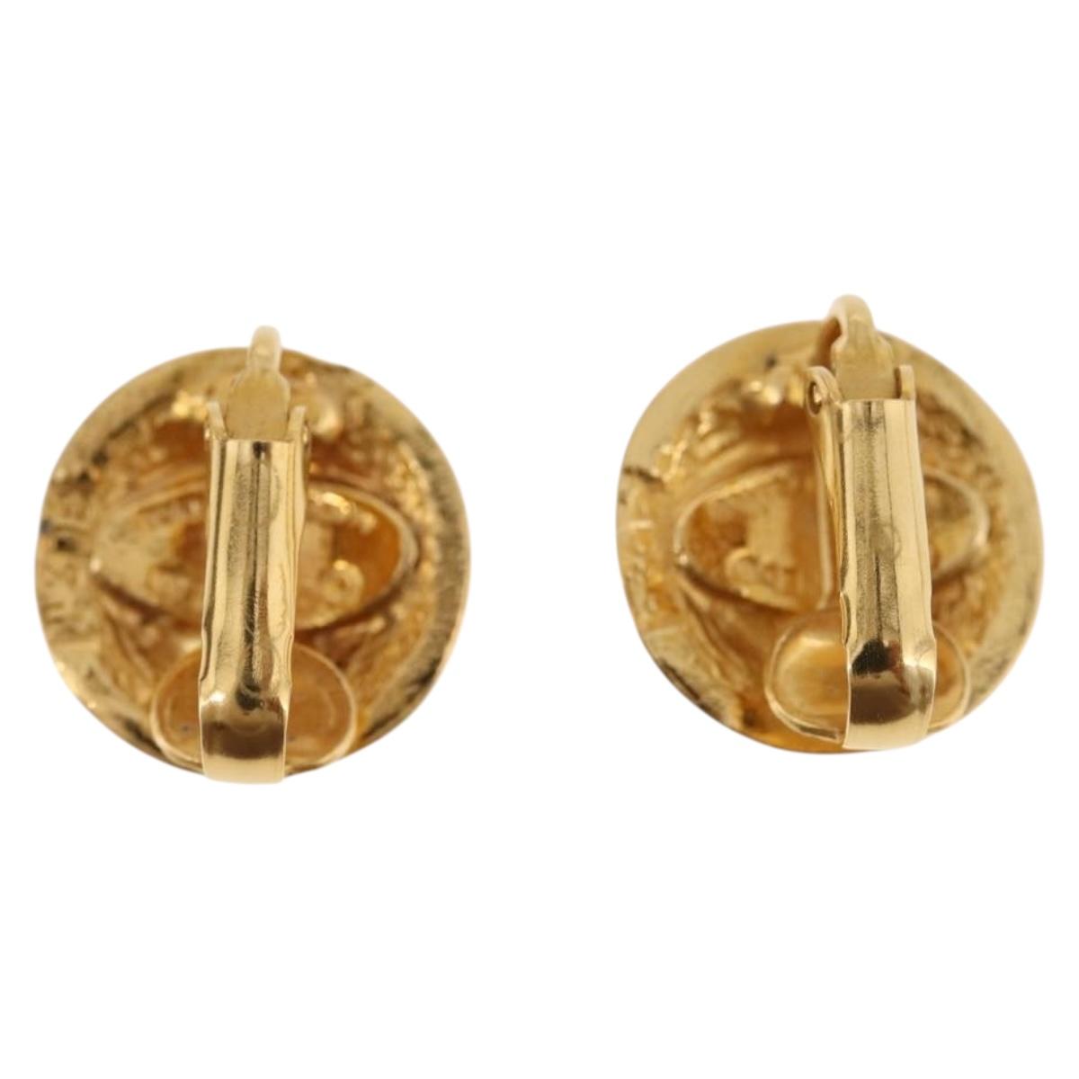 CHANEL COCO Mark Earring Metal Gold Tone CC Auth 198444V