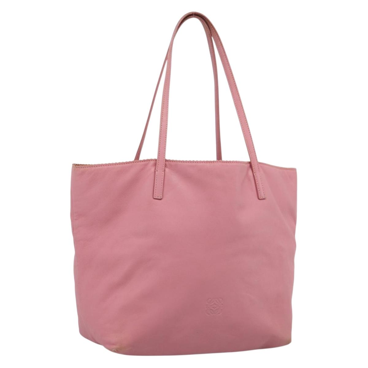 LOEWE Tote Bag Leather Pink Silver Auth 198452