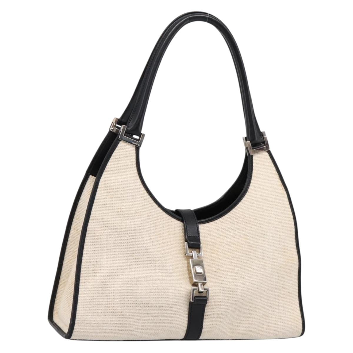 GUCCI Jackie Hand Bag Canvas Beige Silver 002 1067 Auth 198454