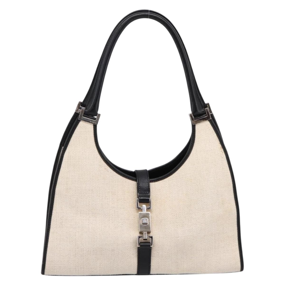 GUCCI Jackie Hand Bag Canvas Beige Silver 002 1067 Auth 198454