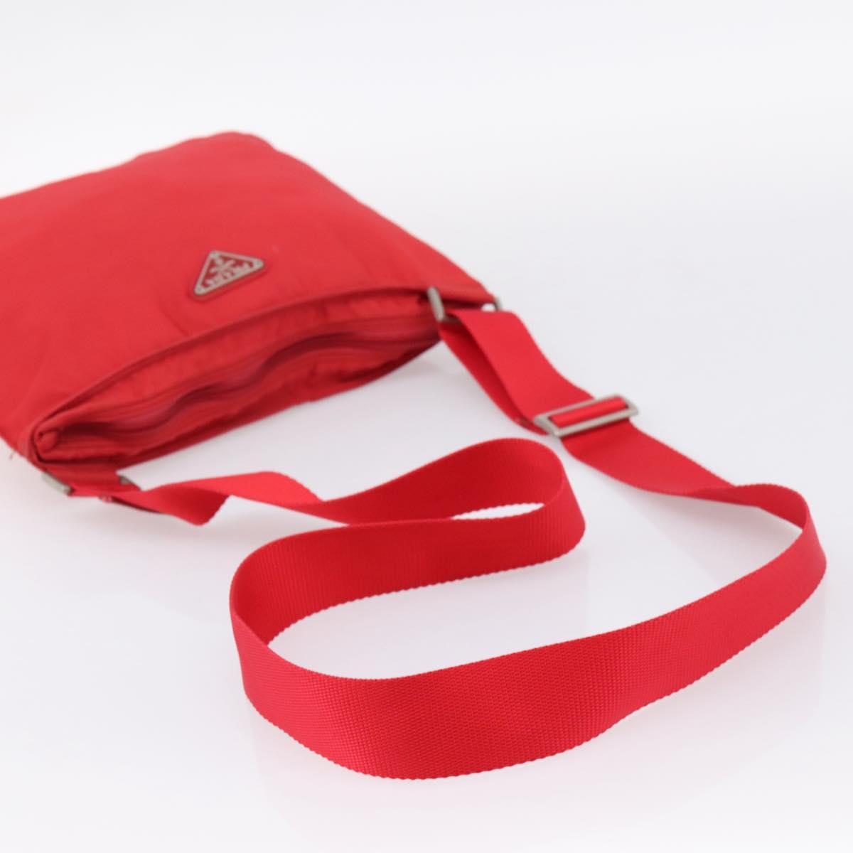 PRADA Shoulder Bag Nylon Red Silver Auth 198455