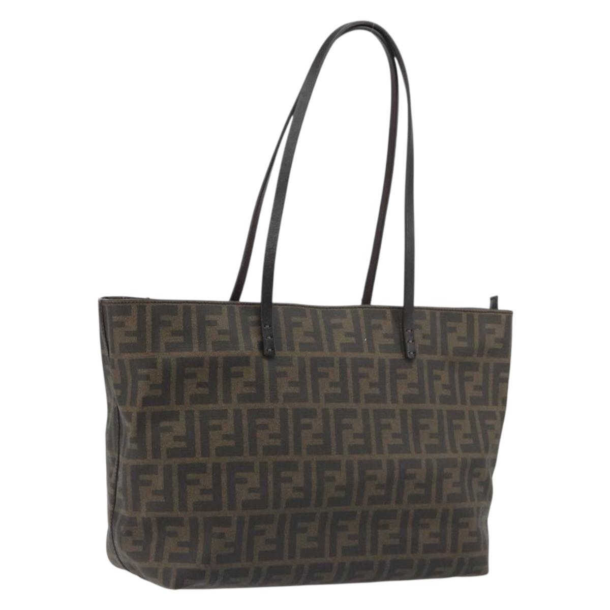 FENDI Zucca Canvas Tote Bag PVC Brown Black Auth 198456