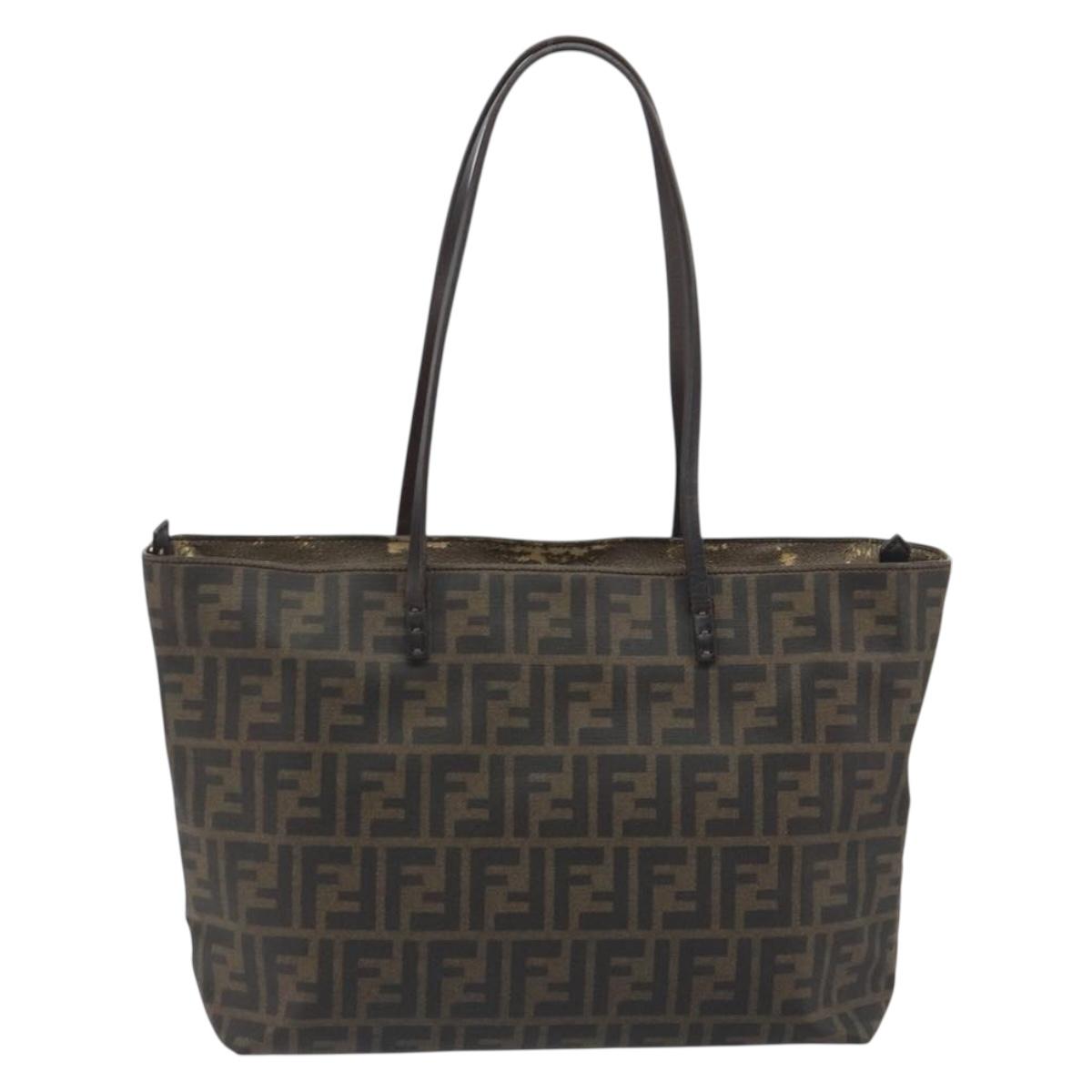 FENDI Zucca Canvas Tote Bag PVC Brown Black Auth 198456