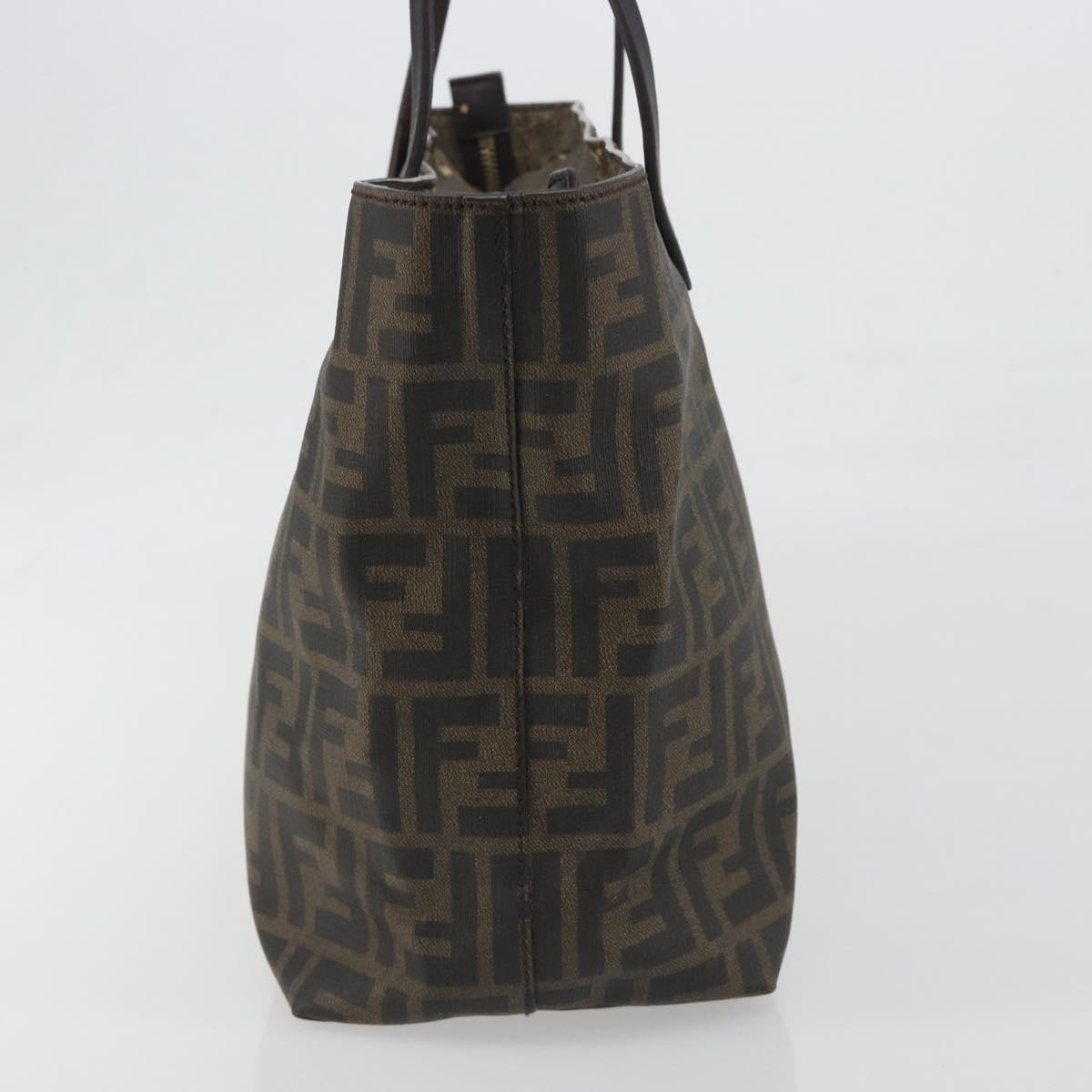FENDI Zucca Canvas Tote Bag PVC Brown Black Auth 198456