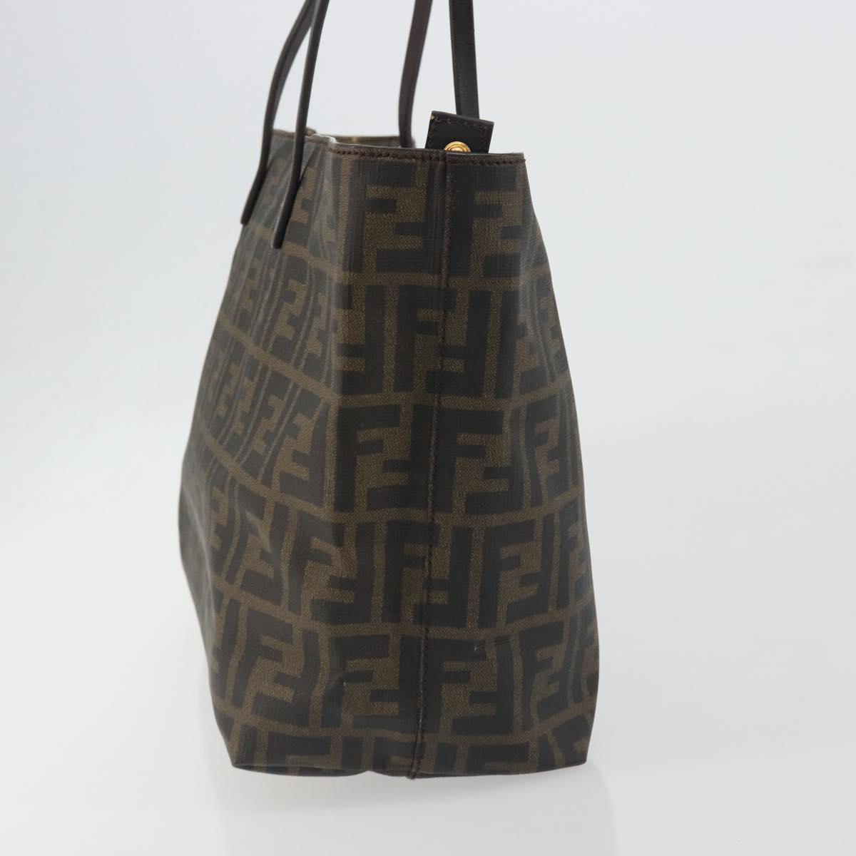 FENDI Zucca Canvas Tote Bag PVC Brown Black Auth 198456