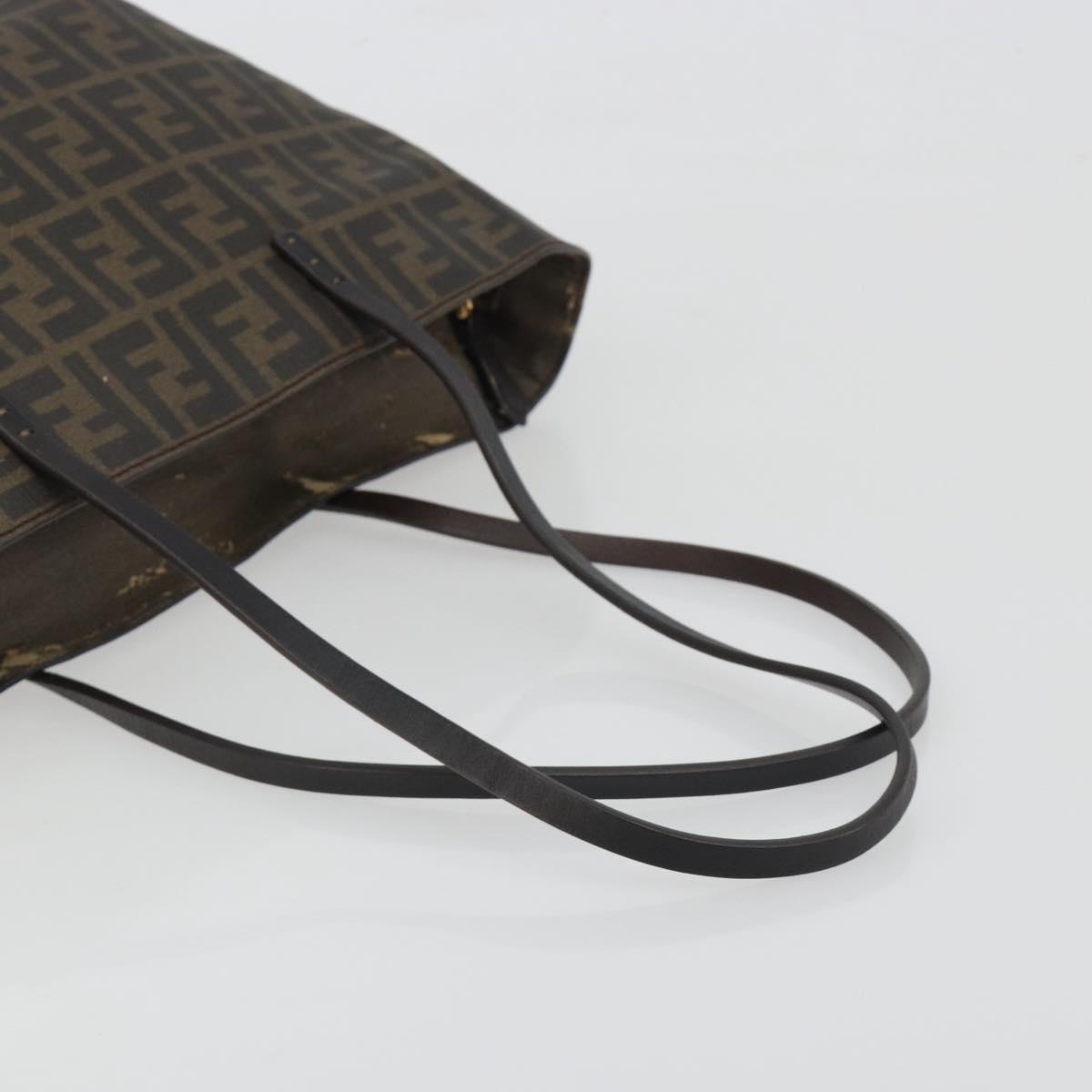 FENDI Zucca Canvas Tote Bag PVC Brown Black Auth 198456