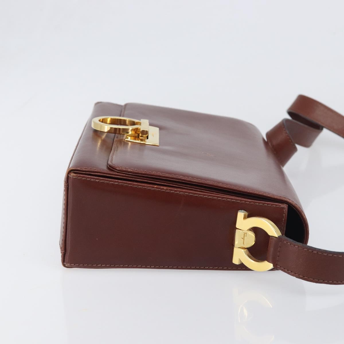 Salvatore Ferragamo Gancini Shoulder Bag Leather Brown Gold Tone Auth 198463A