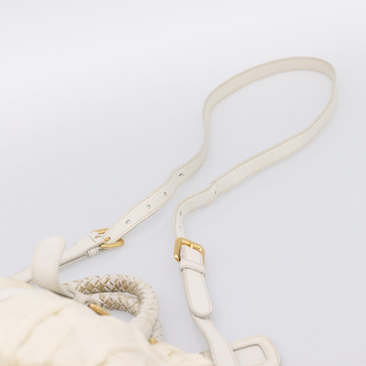 PRADA Gathered Hand Bag Nylon 2way White Gold Tone Auth 198464