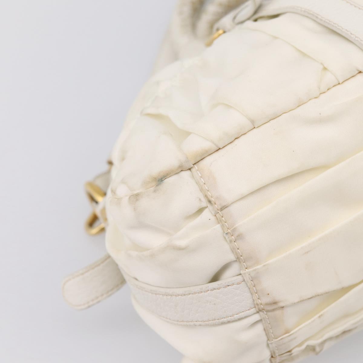 PRADA Gathered Hand Bag Nylon 2way White Gold Tone Auth 198464