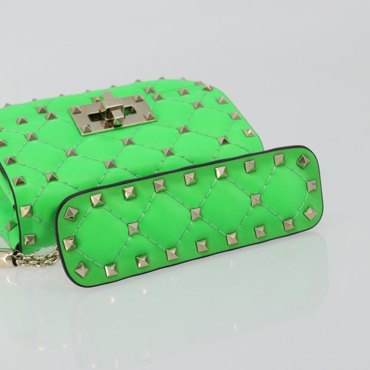 VALENTINO Micro Rockstud Chain Shoulder Bag Leather 2way Green Gold Auth 198465V