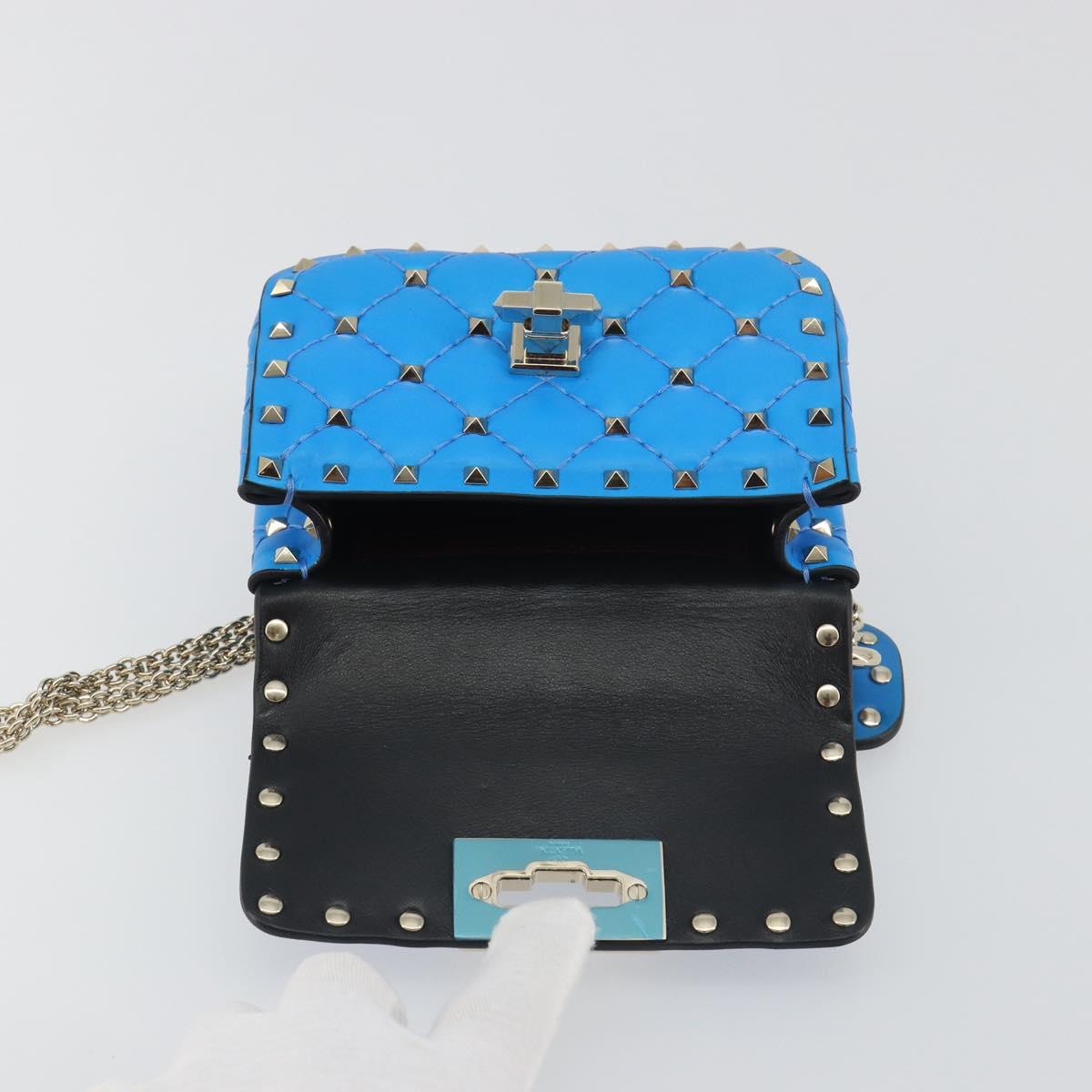 VALENTINO Micro Rockstud Chain Shoulder Bag Leather 2way Blue Auth 198466V