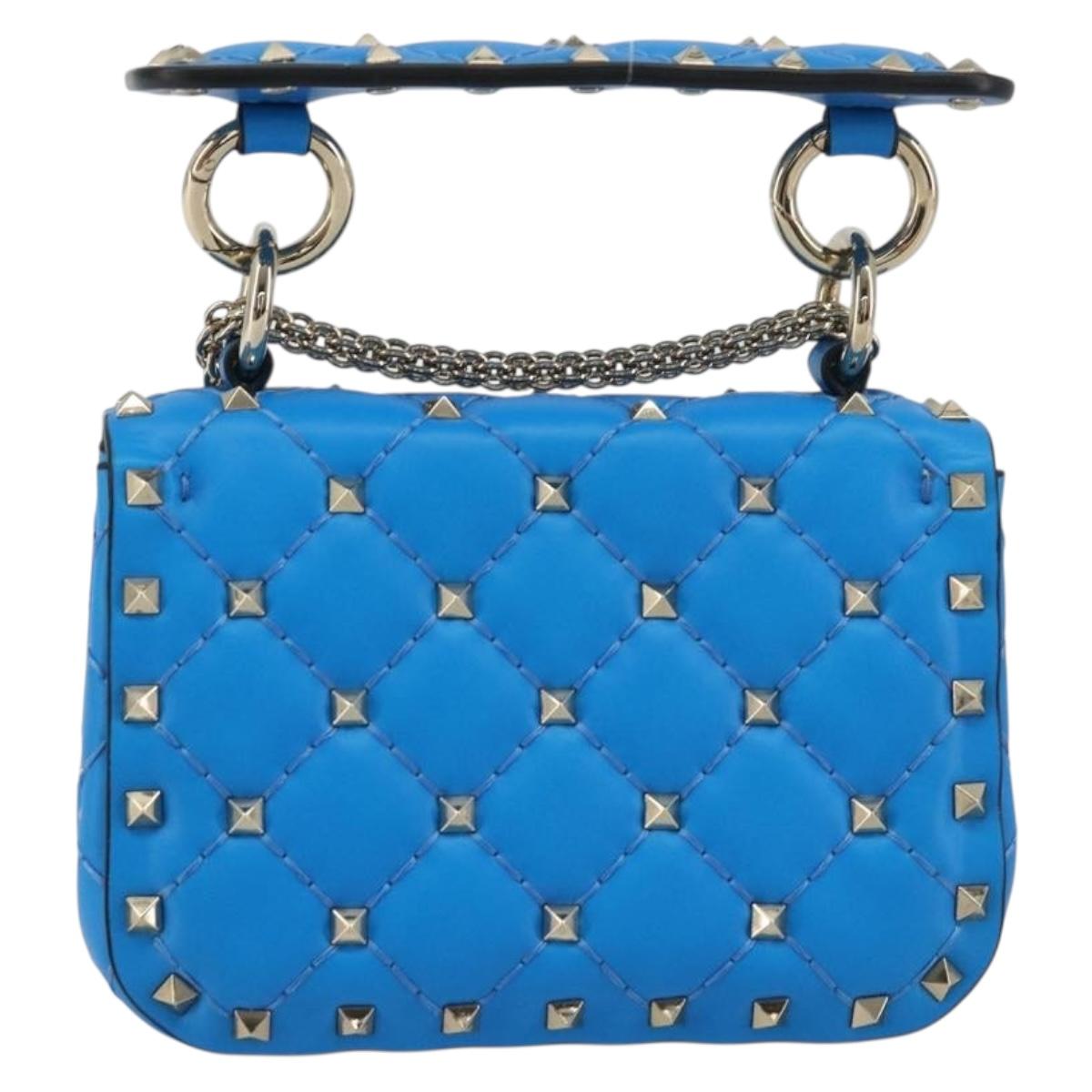 VALENTINO Micro Rockstud Chain Shoulder Bag Leather 2way Blue Auth 198466V