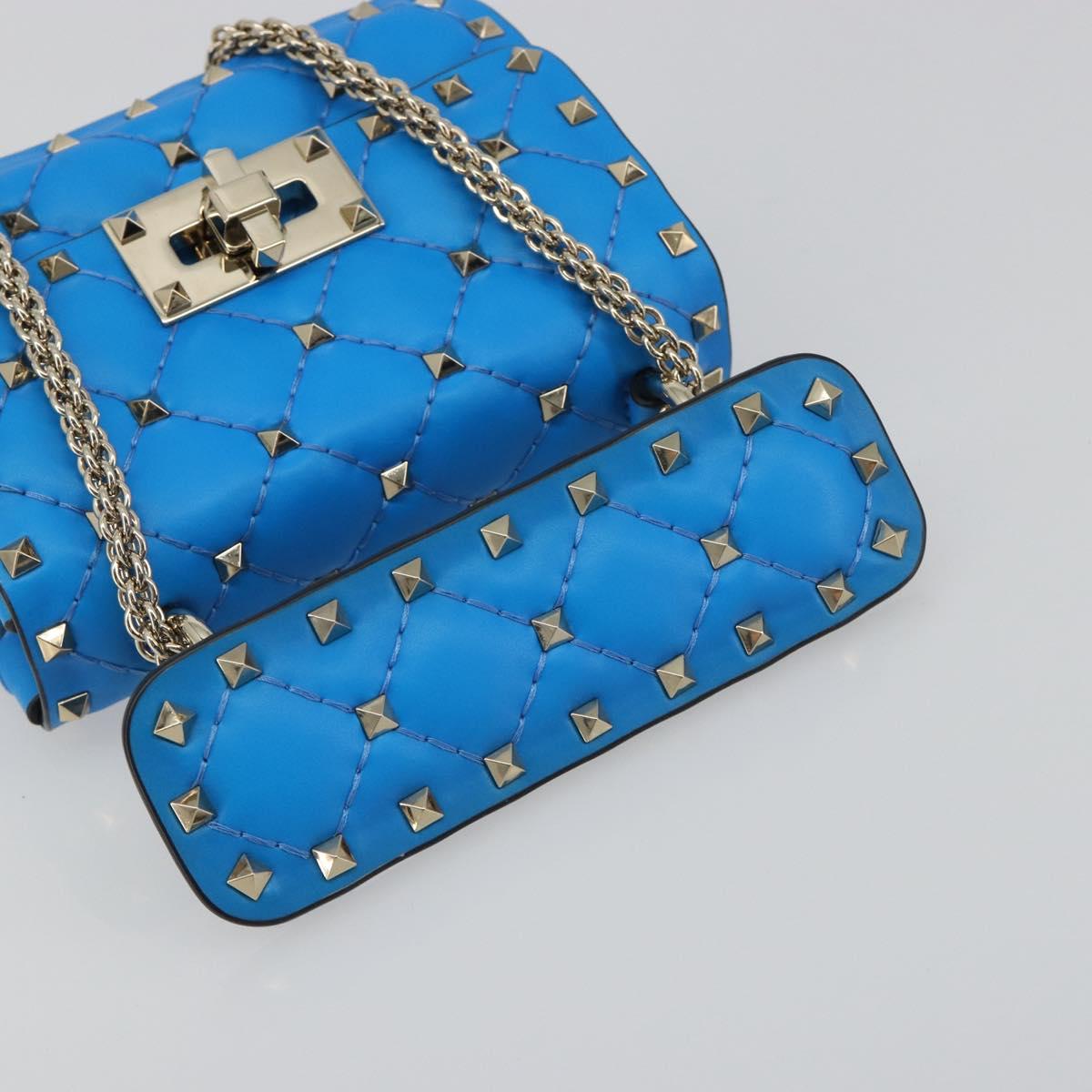 VALENTINO Micro Rockstud Chain Shoulder Bag Leather 2way Blue Auth 198466V