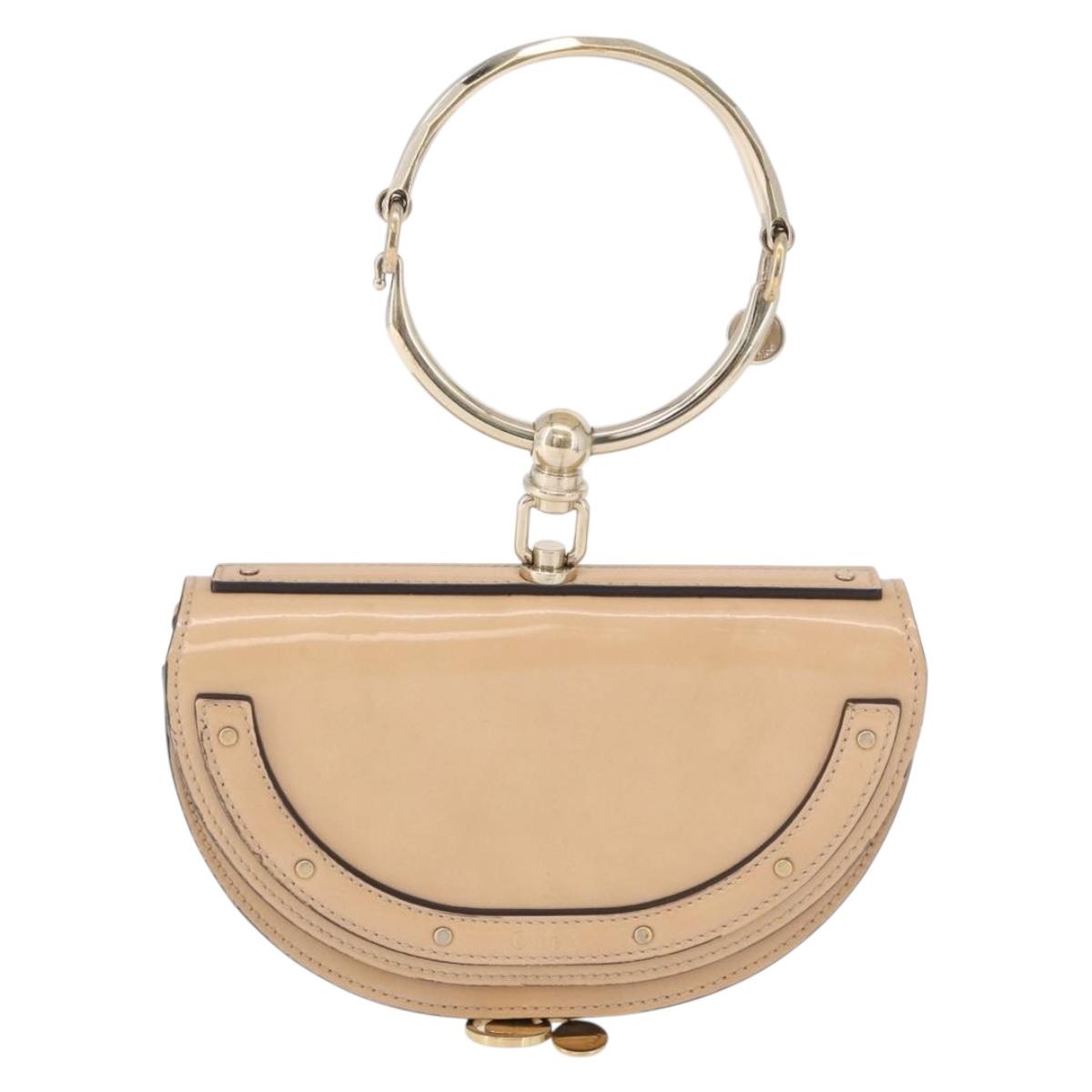 Chloe Nile Minaudière Hand Bag Patent Beige Gold Tone Auth 198468A