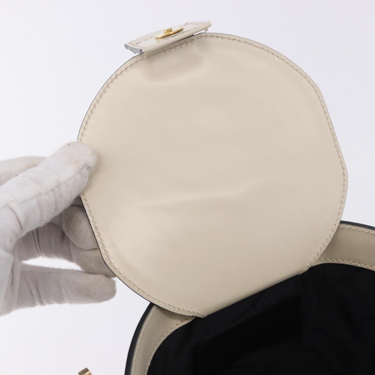 Salvatore Ferragamo Gancini Shoulder Bag Leather Ivory Gold Tone Auth 198472A