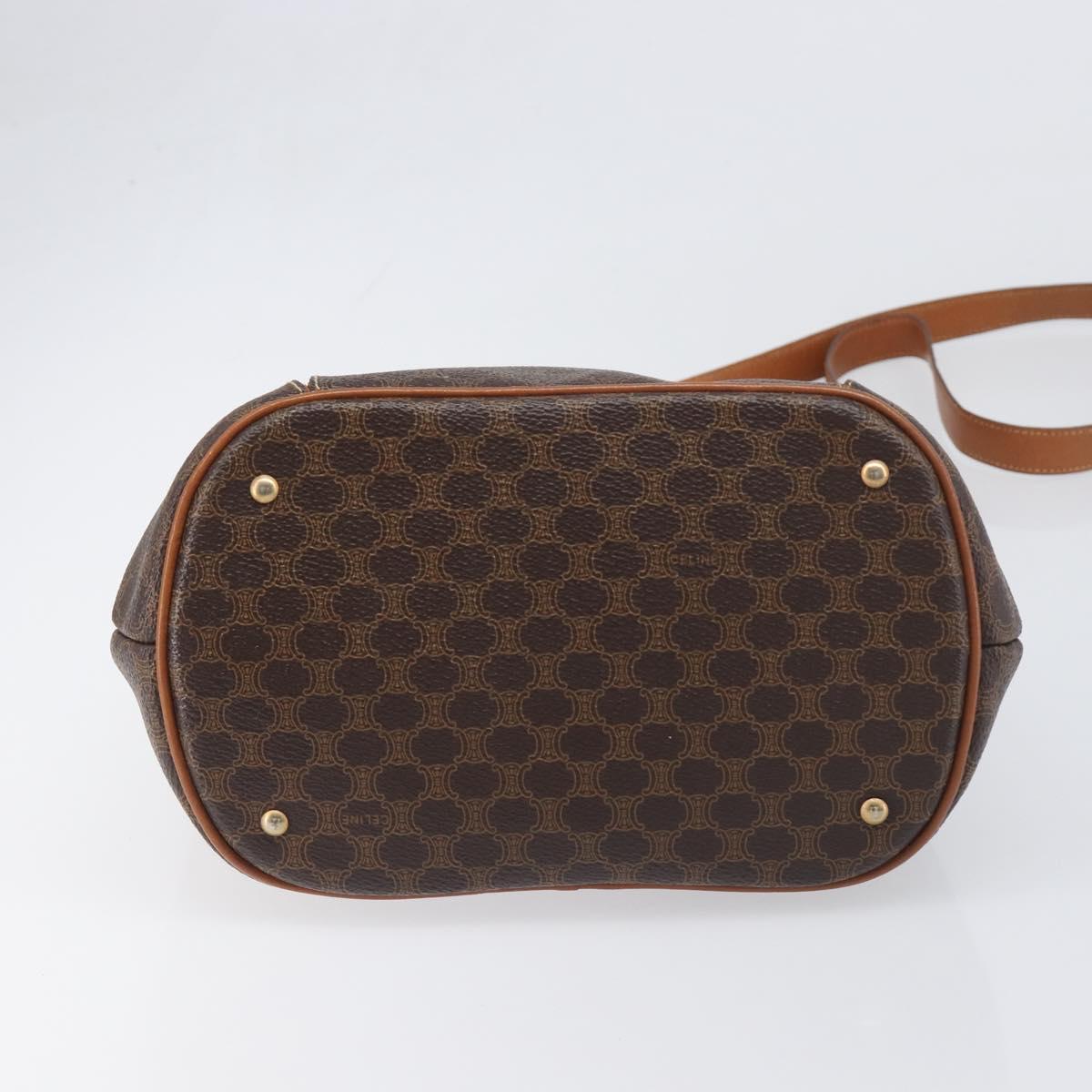 CELINE Macadam Shoulder Bag PVC Leather Brown Gold Tone Auth 198476