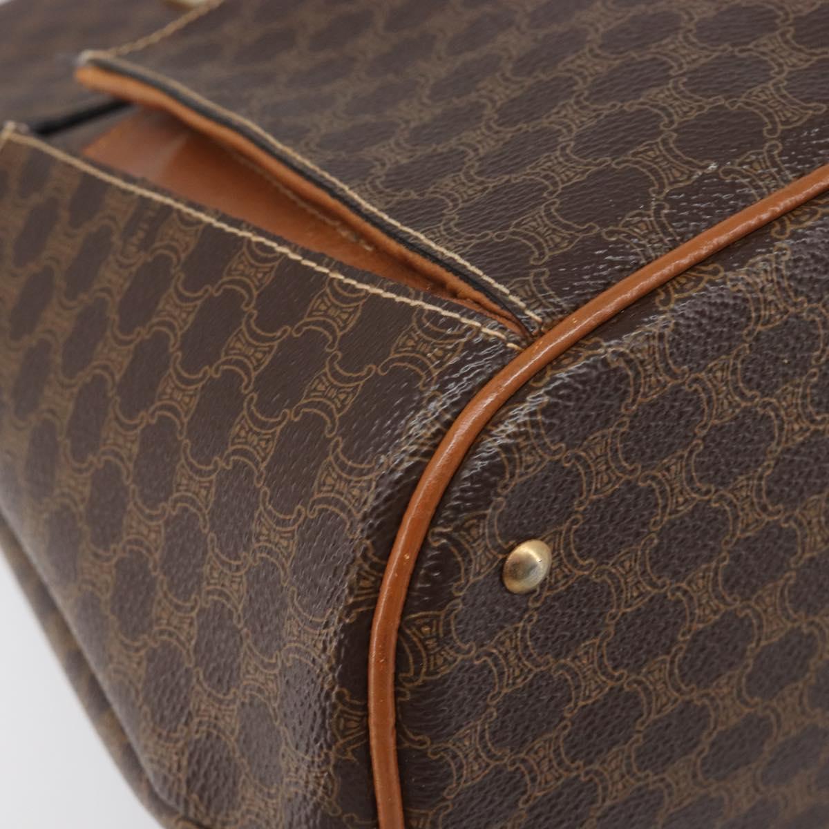 CELINE Macadam Shoulder Bag PVC Leather Brown Gold Tone Auth 198476