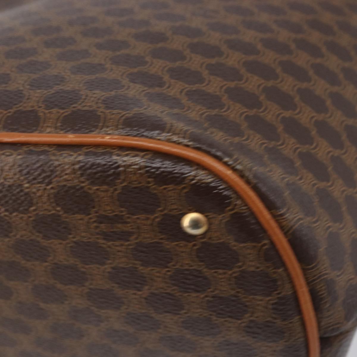 CELINE Macadam Shoulder Bag PVC Leather Brown Gold Tone Auth 198476