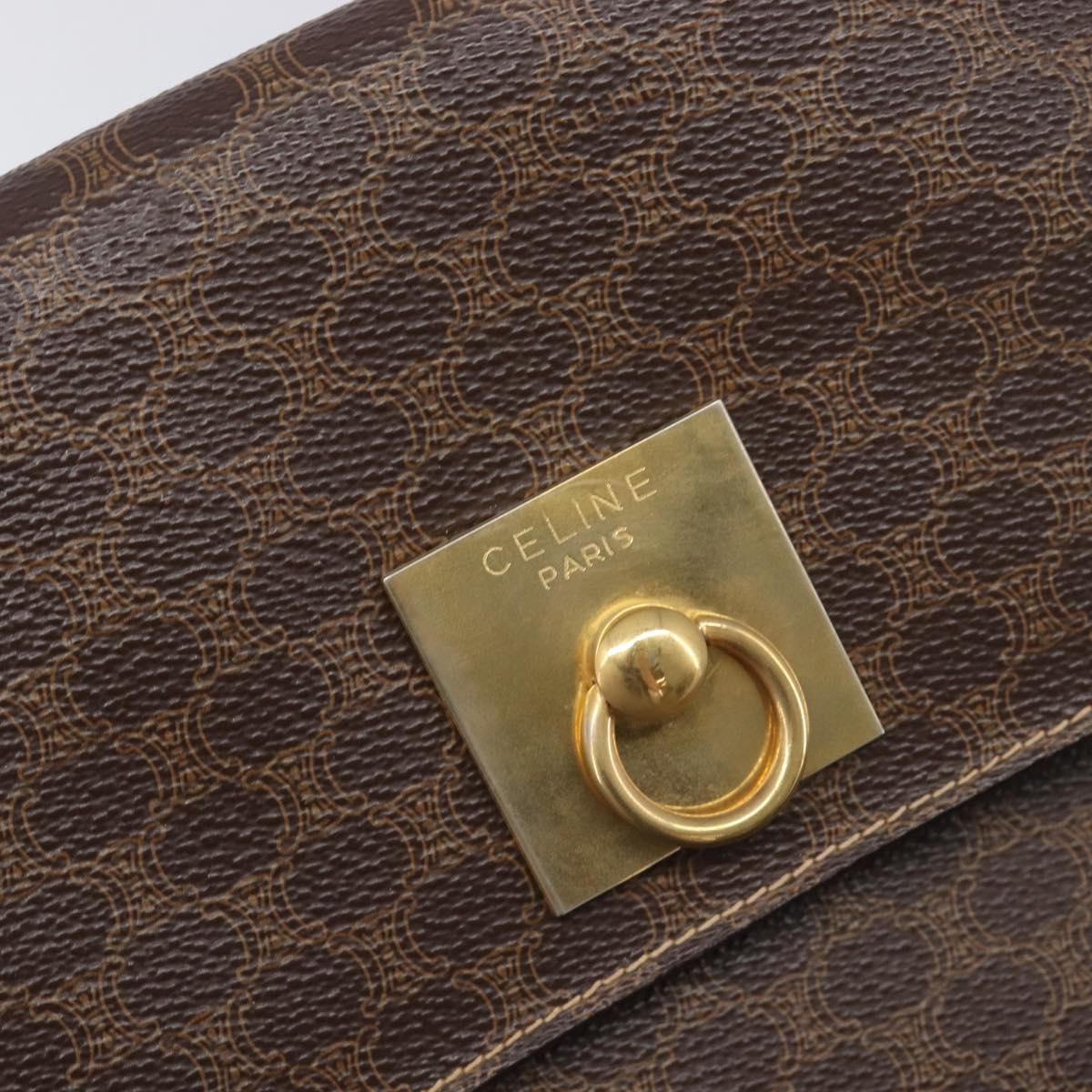 CELINE Macadam Shoulder Bag PVC Leather Brown Gold Tone Auth 198476