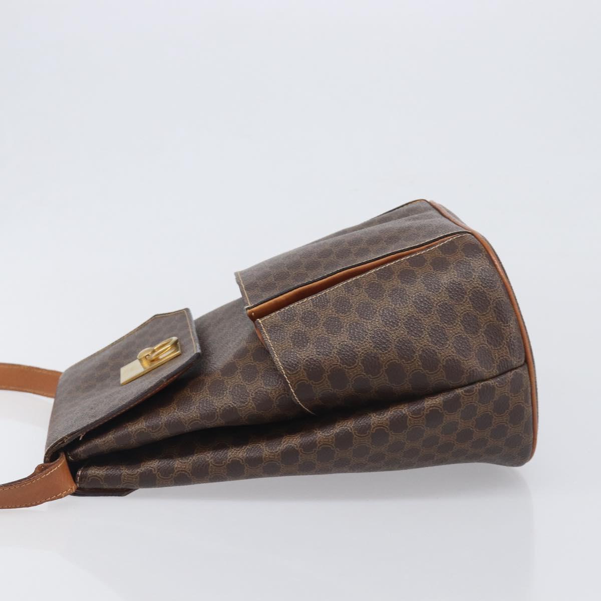 CELINE Macadam Shoulder Bag PVC Leather Brown Gold Tone Auth 198476