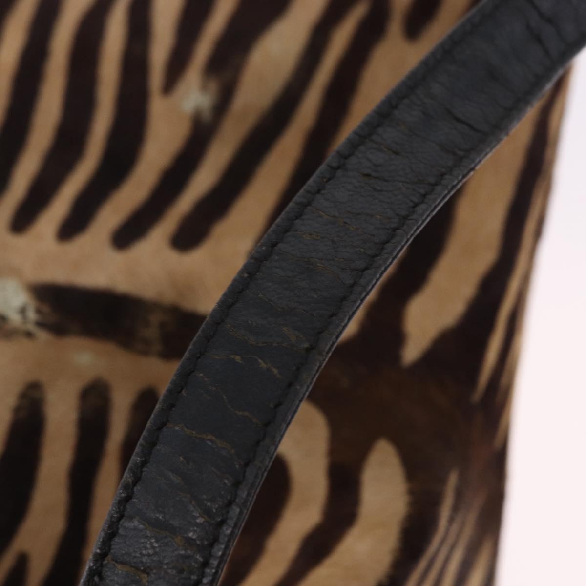 FENDI Mamma Baguette Shoulder Bag Harako leather Beige Black Auth 198478A