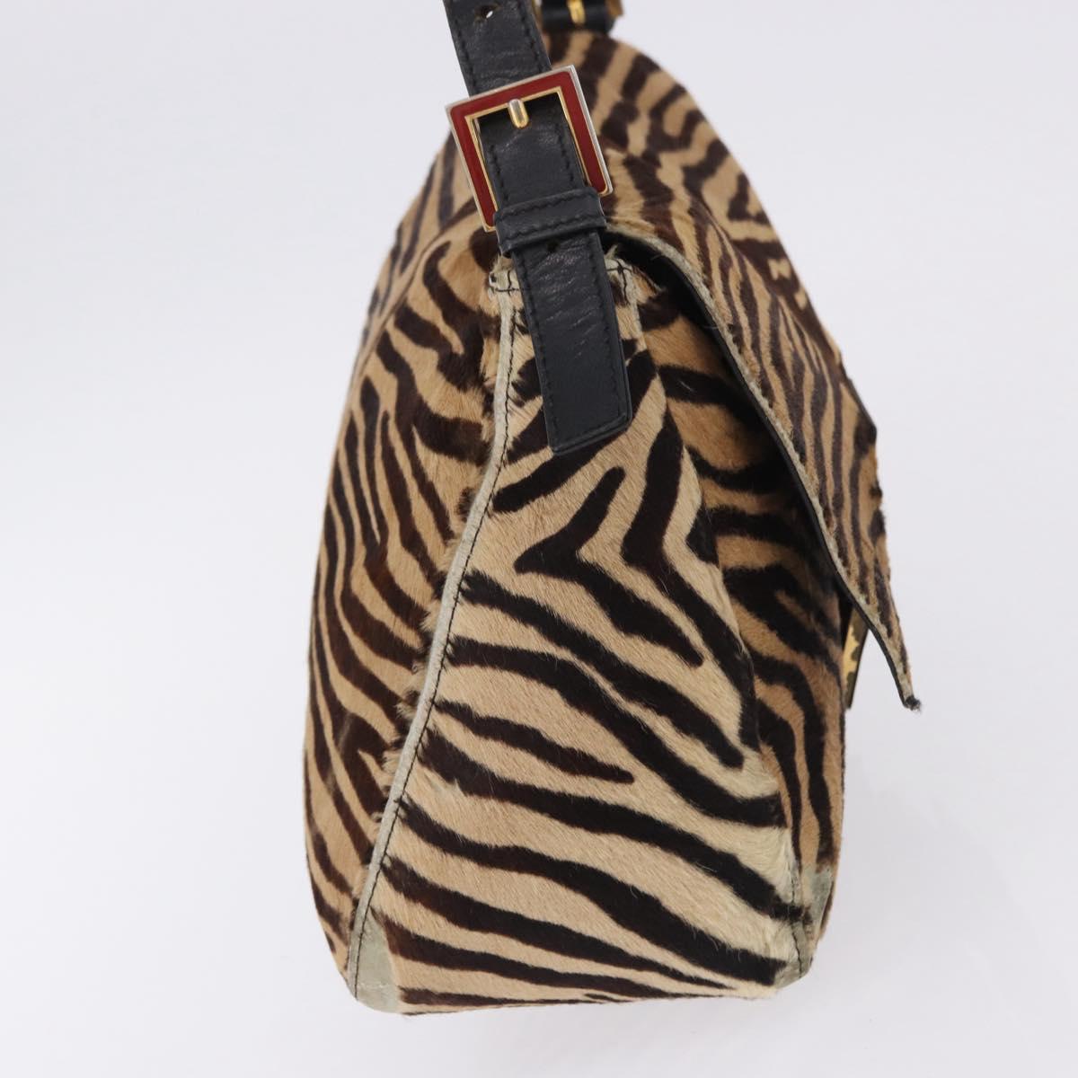 FENDI Mamma Baguette Shoulder Bag Harako leather Beige Black Auth 198478A