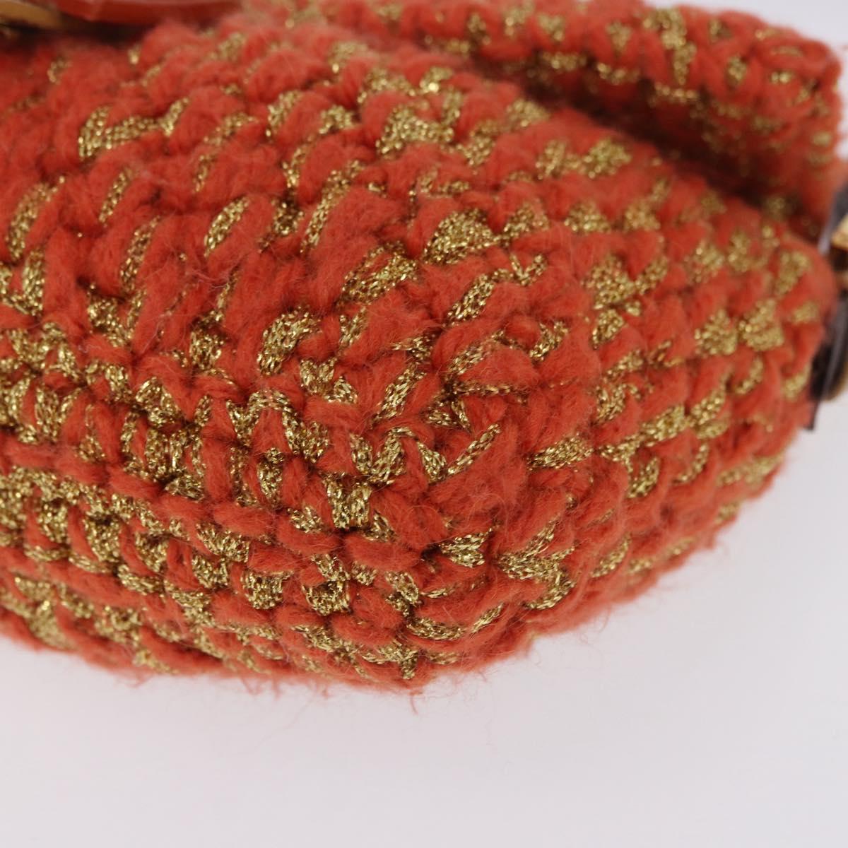 FENDI Mamma Baguette Shoulder Bag Knitted Fabrics Orange Gold Auth 198479SAM