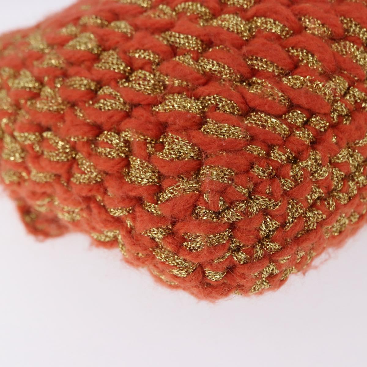 FENDI Mamma Baguette Shoulder Bag Knitted Fabrics Orange Gold Auth 198479SAM