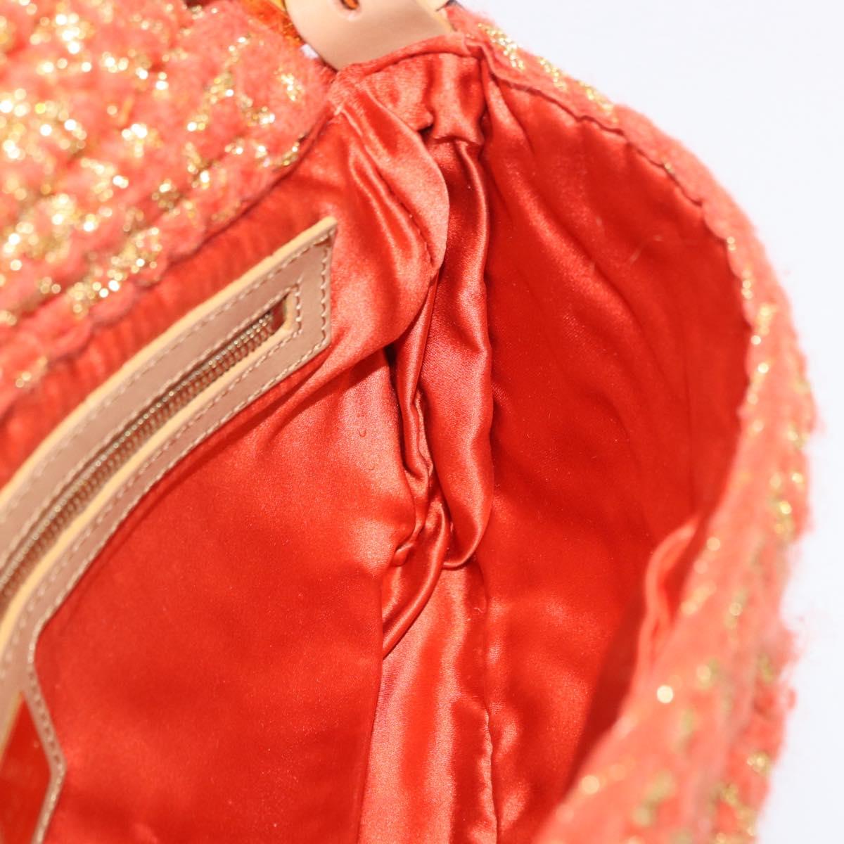 FENDI Mamma Baguette Shoulder Bag Knitted Fabrics Orange Gold Auth 198479SAM