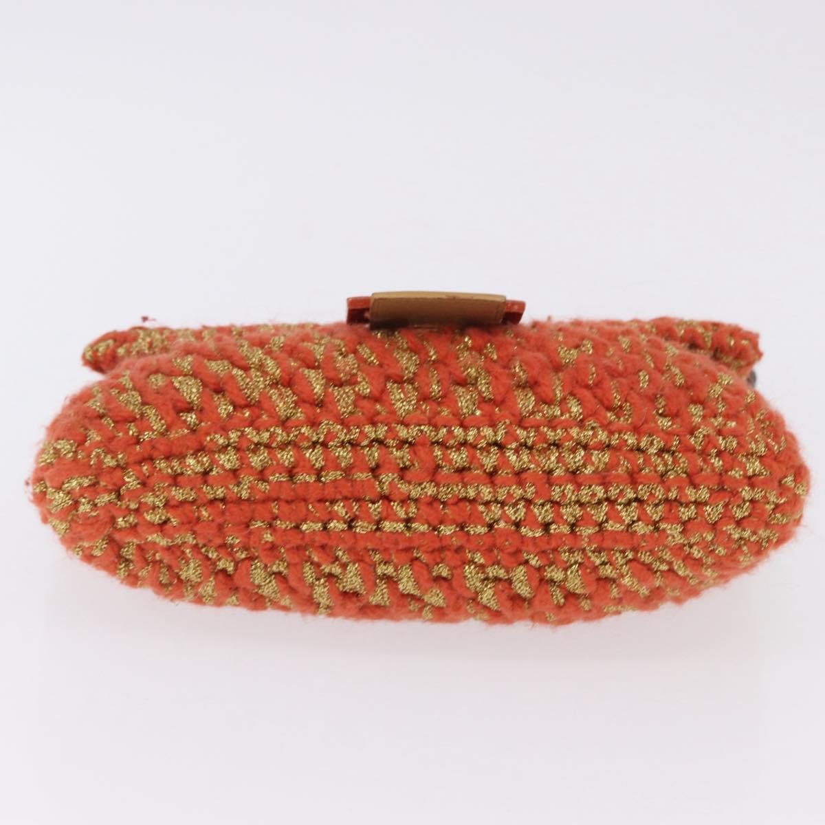 FENDI Mamma Baguette Shoulder Bag Knitted Fabrics Orange Gold Auth 198479SAM